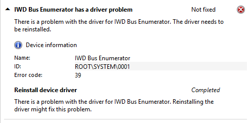 The driver won't load due to an Error 39